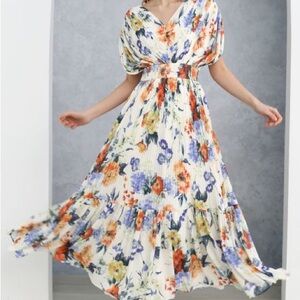 CHICWISH Pleated Floral Maxi Dress